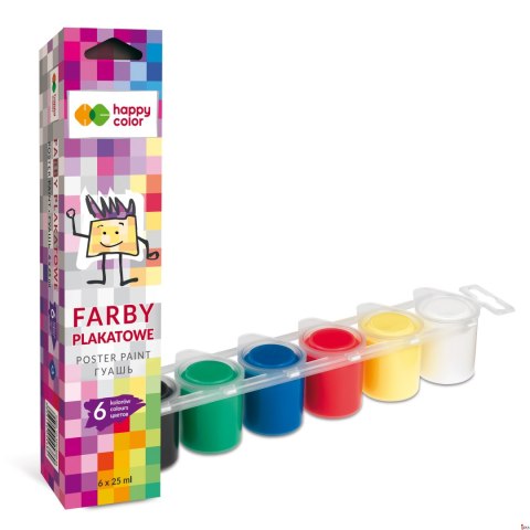 Farba plakatowa tempera, 6 kol x 25ml, Happy color HA 3310 0025-K6