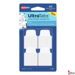 Ultra Tabs - samoprzylepne zakładki indeksujące, białe, 25,4x38, 40 szt., Avery Zweckform 74788