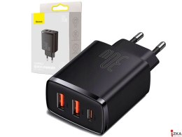 Ładowarka sieciowa/ścienna BASEUS Compact Quick Charger, 2xUSB, USB-C, PD, 3A, 30W (CCXJ-E01) czarna BASADA47332