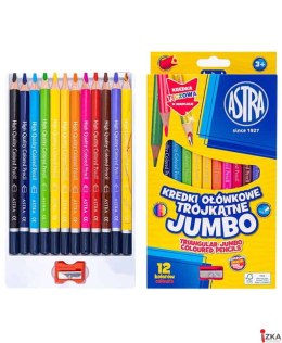 Kredki ołówkowe trójkątne jumbo ASTRA 12 kolorów z temperówką 312023911