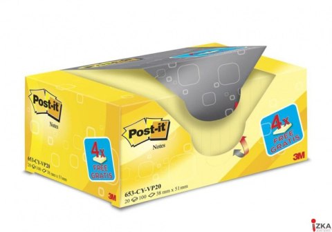 Karteczki samoprzylepne Post-it_ _16 bloczków + 4 GRATIS, każdy po 100 żółtych karteczek 38x51mm _653CY-VP20 3M-40467199