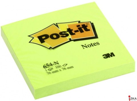 Bloczek samoprzylepny POST-IT_ (654N), 76x76mm, 1x100 kart., jaskrawy zielony