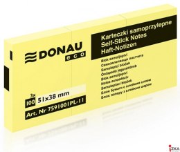 Bloczki samoprzylepne ECO 3szt x 100 karteczek jasnożółte 51x38 7591001PL DONAU