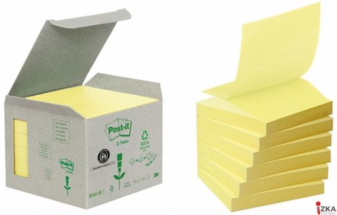 Ekologiczne karteczki samoprzylepne R330-1B Post-it_ Z-Notes z certyfikatem PEFC Recycled, Żółte, 76x76mm, 6 bloczków po 100 kar