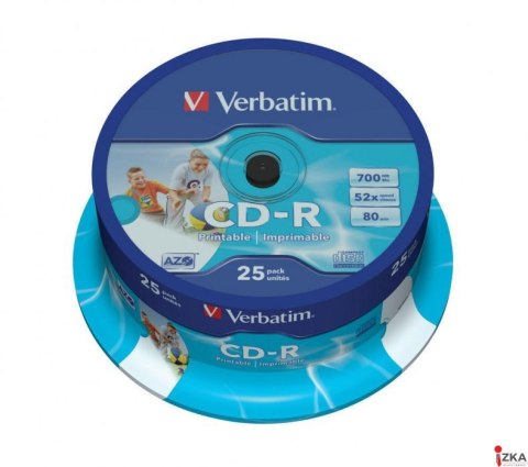 Płyta CD-R VERBATIM CAKE(25) do nadruku 43439 Wide DataLife+AZO Płyta CD-R VERBATIM CAKE(25) do nadruku 43439 Wide DataLife+AZO